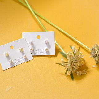 Faux-pearl & Faux-gem Ear Stud Set (4 Pcs)