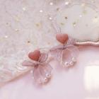 Flannel Heart Bow Faux Pearl Dangle Earring 1 Pair - S925 Silver - Earrings - Pink - One Size
