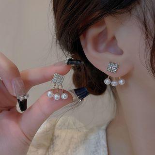 Rhinestone Faux Pearl Earring E5127 - 1 Pair - Gold - One Size