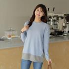 Round-neck Check-layered Knit Top