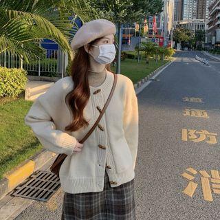 Toggle Cardigan / Plaid Midi A-line Skirt