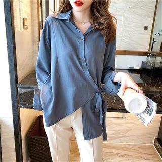 Asymmetric Tie-front Chiffon Shirt