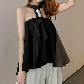 Sleeveless Asymmetric Choker Neck Top / Wide-leg Pants