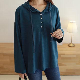 Hooded Buttoned-neckline M Lange T-shirt