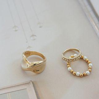 Set Of 4: Chunky & Bead Rings Gold - One Size