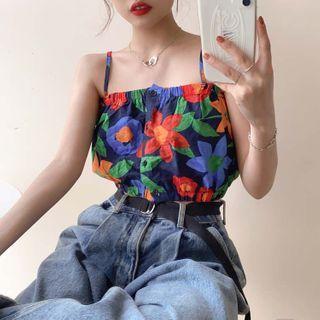 Sleeveless Floral Cropped Top As Shown In Figure - One Size