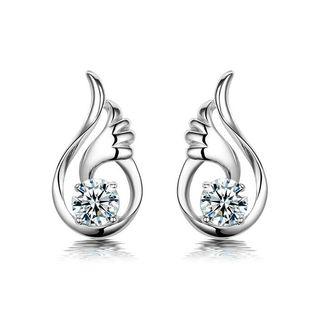 925 Sterling Silver Angel Stud Earrings With White Austrian Element Crystal
