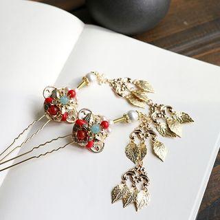 Retro Freshwater Pearl Leaf Hair Pin