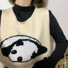 Panda Print Cropped Sweater Vest