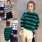 Striped 3/4-sleeve Cutout T-shirt