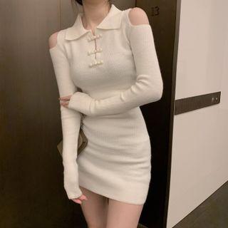 Cold-shoulder Polo Knit Dress