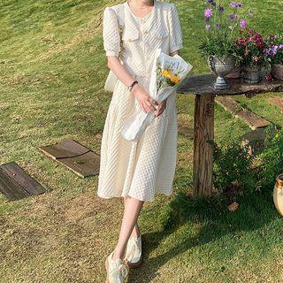 Set: Short-sleeve Button-up Blouse + Skirt