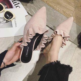 Frilled Block Heel Pointed Mules