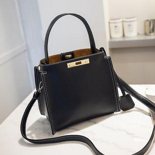 Faux-leather Padlock-accent Satchel