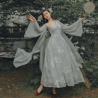 Traditional Chinese Long Light Jacket / Spaghetti Strap Dress