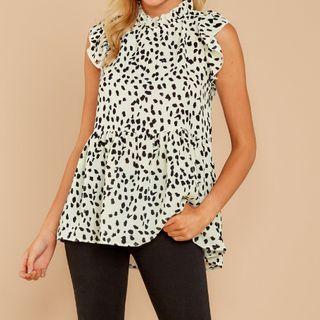 Printed Ruffle Trim Sleeveless Blouse