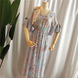 Short-sleeve Midi Floral Chiffon Dress