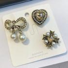 Set Of 3: Retro Faux Pearl Rhinestone Alloy Brooch (various Designs) Set Of 3 - Silver & White - One Size