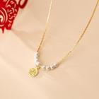 Chinese Characters Pendant Faux Pearl Pendant Sterling Silver Necklace