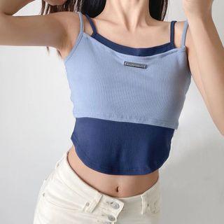 Mock Two-piece Short-sleeve Cropped Camisole Top