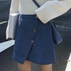 Buttoned Asymmetrical A-line Corduroy Skirt
