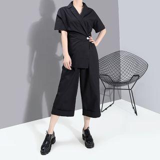 Short-sleeve Shirt Jumpsuit Black - One Size