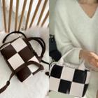 Checked Weave Bucket Bag With Strap