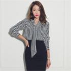 Tie-front Striped Blouse