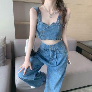 Denim Camisole Top / Wide Leg Jeans / Set