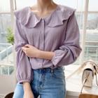 Ruffled-collar Textured Blouse Purple - One Size