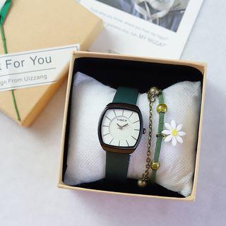 Set: Square Strap Watch + Daisy Bracelet