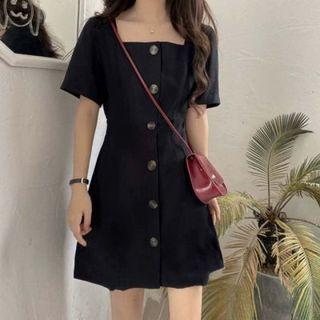 Elbow-sleeve Square Neck Mini A-line Dress