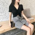 Short-sleeve Cropped Top / Plaid Mini Skirt
