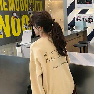 Letter-printed Fleece-lined Boxy Sweatshirt Light Yellow - One Size