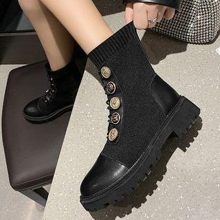 Button-up Platform Block Heel Short Boots