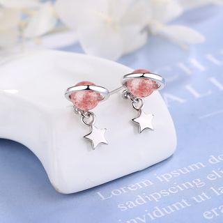 Star Drop Rhinestone Earrings 1 Pair - Silver & Pink - One Size