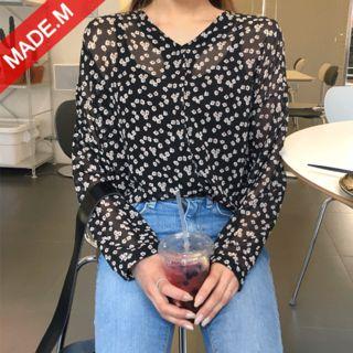 V-neck Floral Chiffon Top