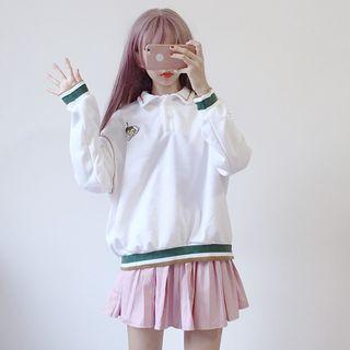 Embroidered Collared Sweatshirt White - One Size