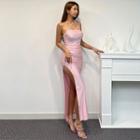 Drawstring Deep-slit Maxi Tube Dress