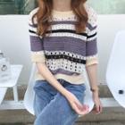 Short Sleeve Color Block Knitted Top