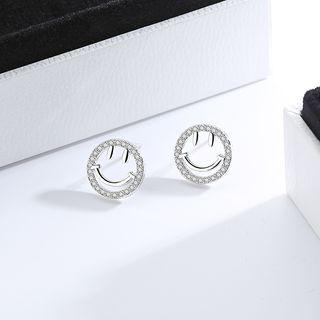 925 Sterling Silver Rhinestone Smiley Earring