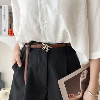 Star Buckle Genuine Leather Skinny Belt