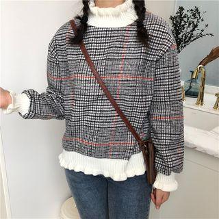 Ruffle Trim Plaid Sweatshirt
