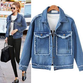 Fray Trim Washed Denim Jacket