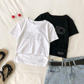 Cutout Front Lettering Short-sleeve Top