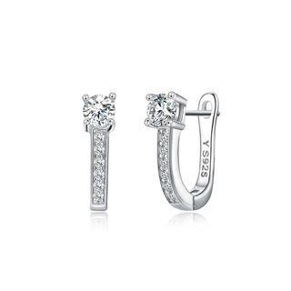925 Sterling Silver Simple Fashion Geometric U-shaped Cubic Zircon Stud Earrings Silver - One Size
