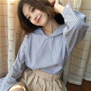 Striped Batwing Blouse Stripe - Blue - One Size