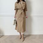 Faux-pearl Button Trench Coat Beige - One Size