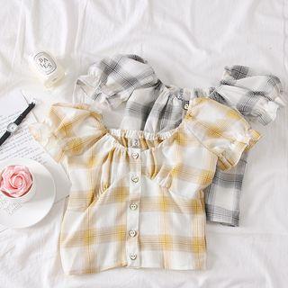 Boatneck Plaid Crop Shirt