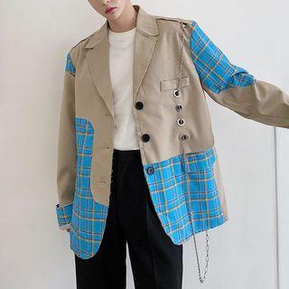 Check Panel Chain-accent Blazer